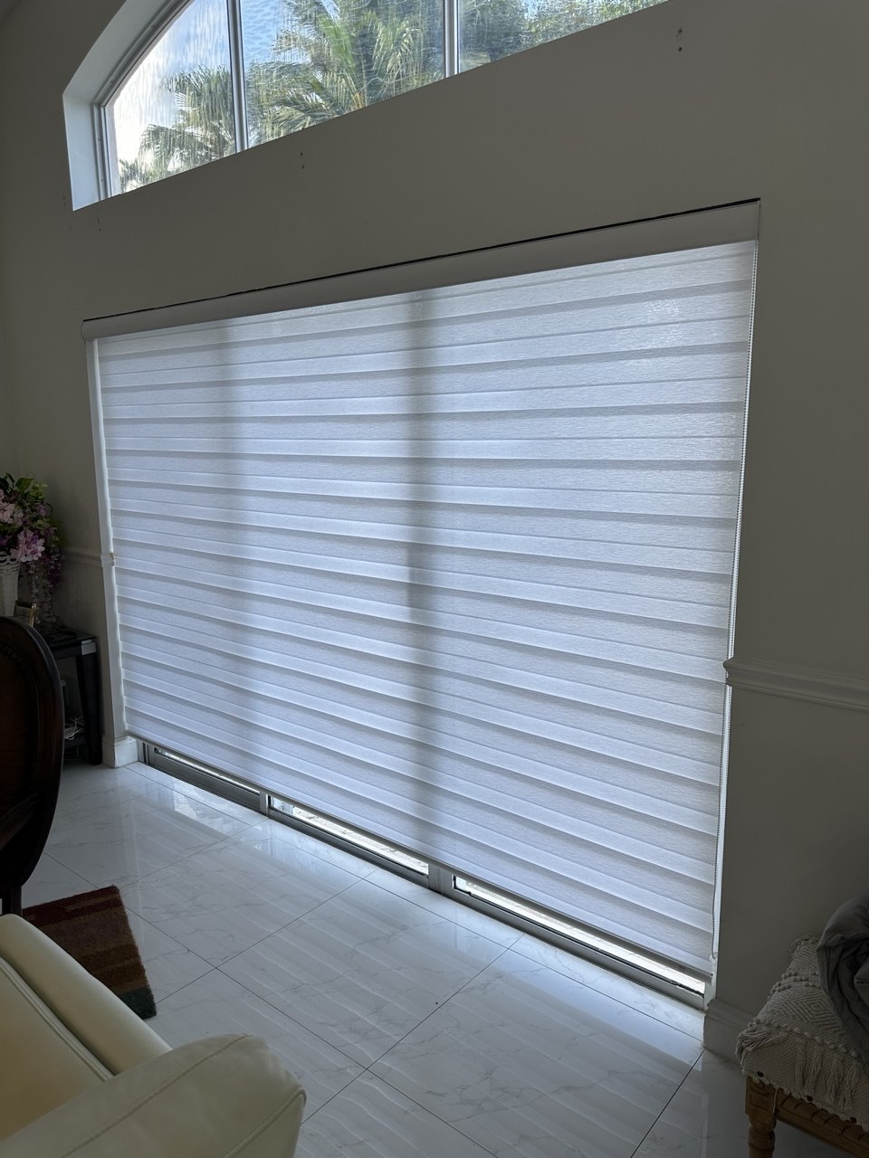 Finished large custom zebra shade in a Fort Lauderdale living area