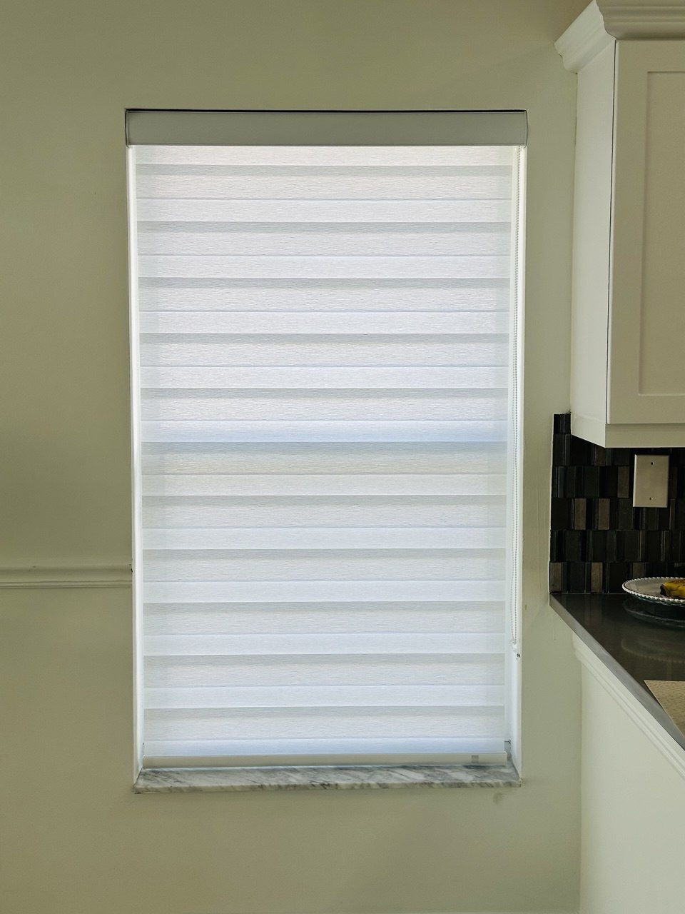 Custom zebra shade on a Fort Lauderdale kitchen window