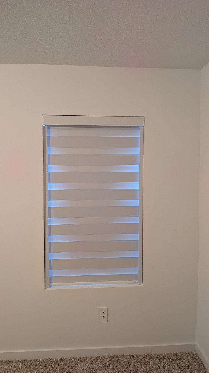 Completed zebra shade installation in Pompano Beach bedroom