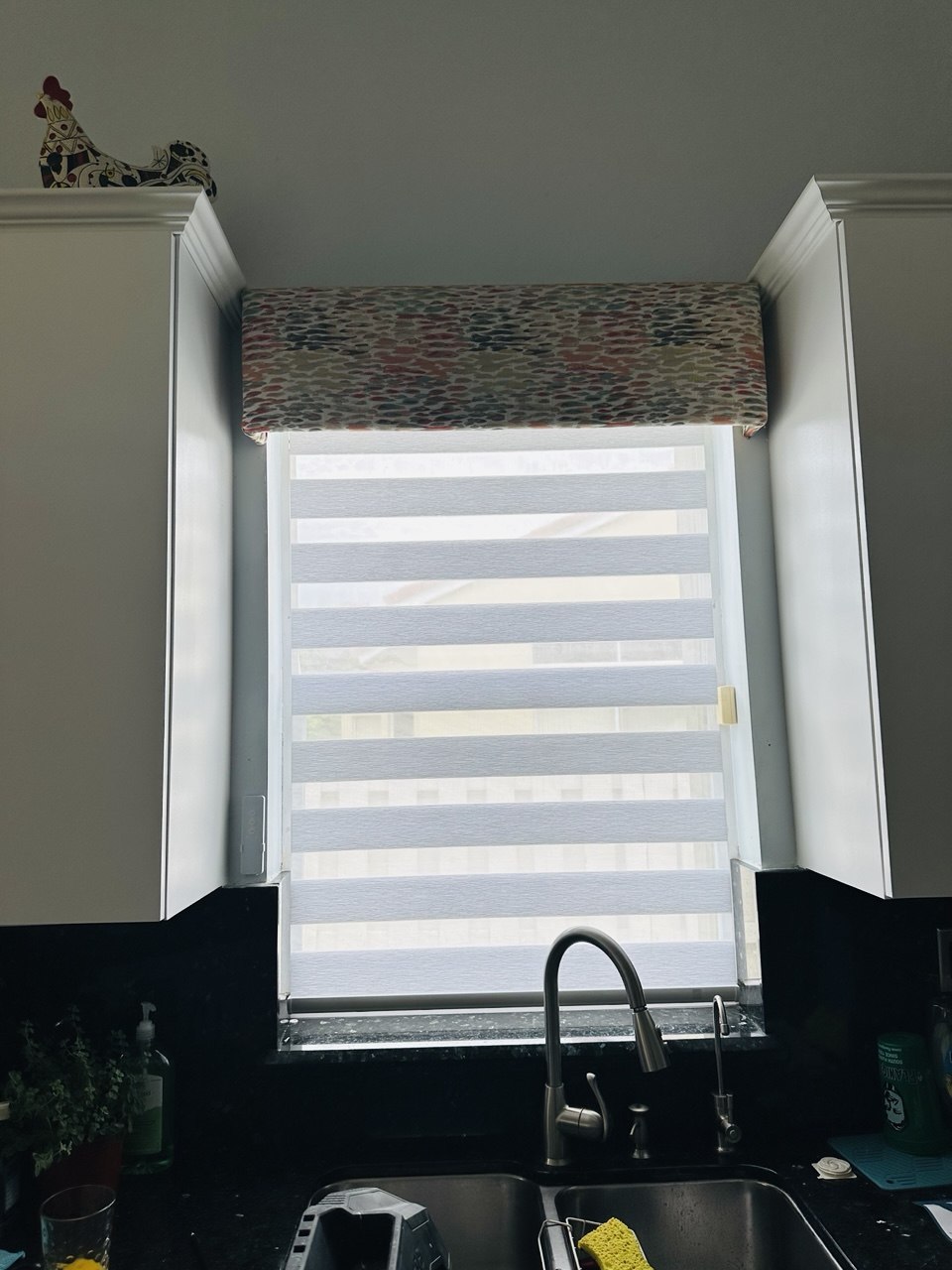 Manual Zebra blinds installed in a Hollywood FL kitchen