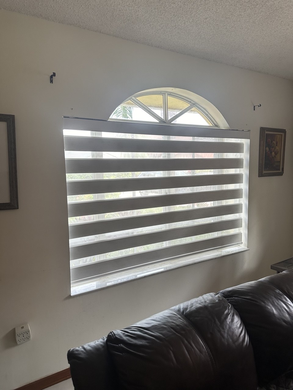 Custom zebra shade installed on a Miami residential window