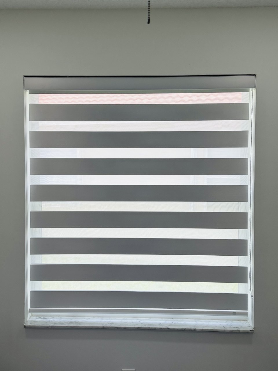 Bedroom zebra shade with solid bands aligned for privacy in Fort Lauderdale